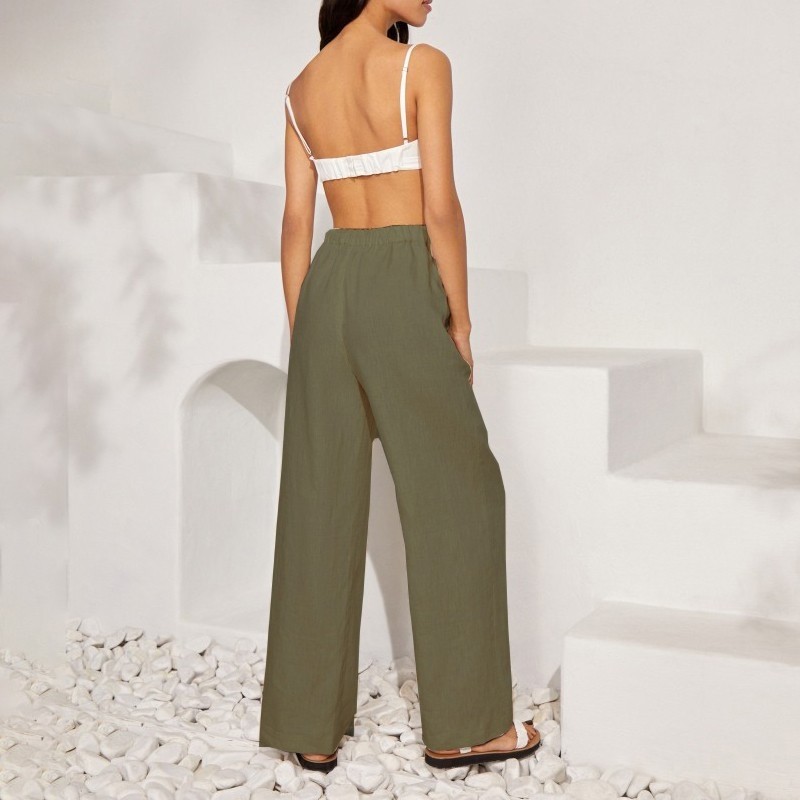 Barbora Keten Günlük Pantolon Beli Bağcıklı görsel 2