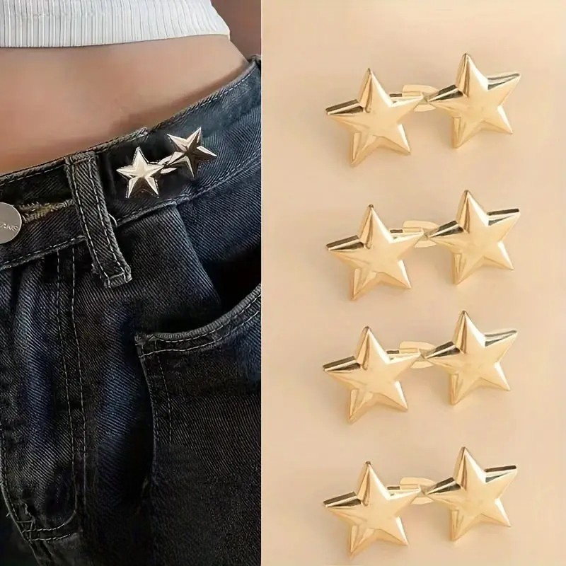 Gucso Pantolon Beli Daraltma Aparatı, Broş, Yıldız Kemer , Gold Renk Yıldız Bel Daraltma Çıtçıtı, Dayanıklı Demir Çıtçıt, Kot Pantolon Daraltma Aparatı, Kadın görsel 3