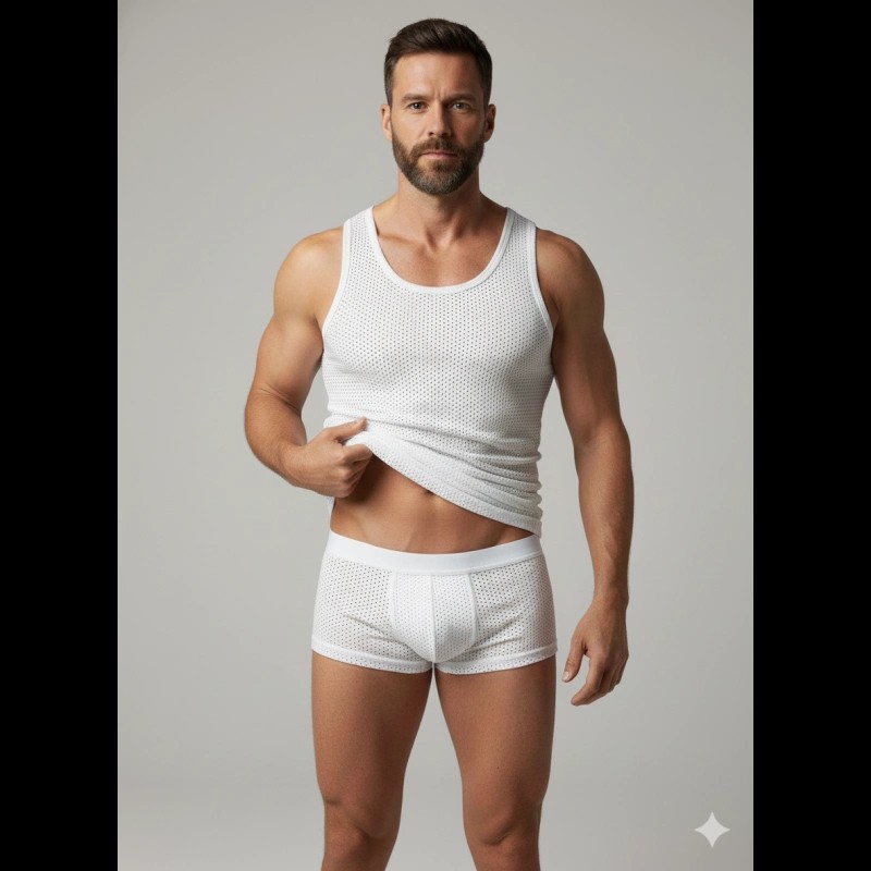 Beruflic Erkek Beyaz File Tank Top Boxer Takımı