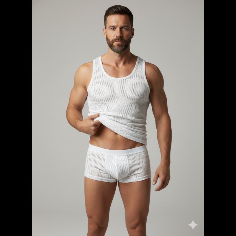 Marsilyan Erkek Beyaz File Tank Top Boxer Takımı