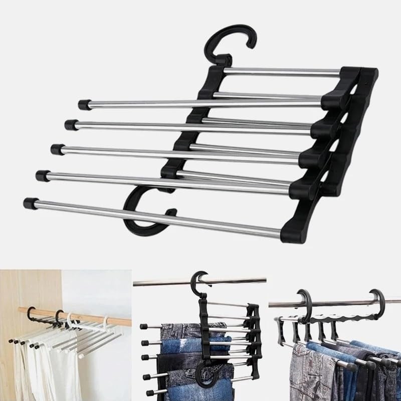 Odea Pantolon Askısı Hareketli Dolap Içi 2 Katlı Katlanabilir 5'li,pantolon,kravat,etek,şal,elbise Için Organizer Askı görsel 4