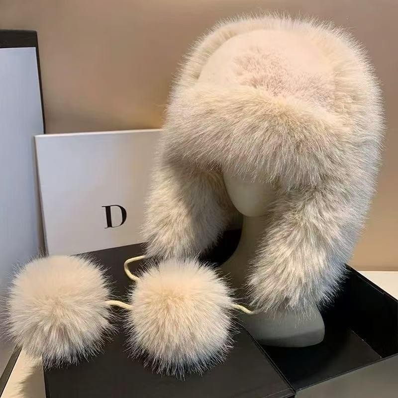 Wearflawless Kadın Peluş Kalpak Kulaklıklı Ponponlu Kışlık Şapka, Kürk Görünümlü Rus Kalpağı, Trend Kalpak görsel 2