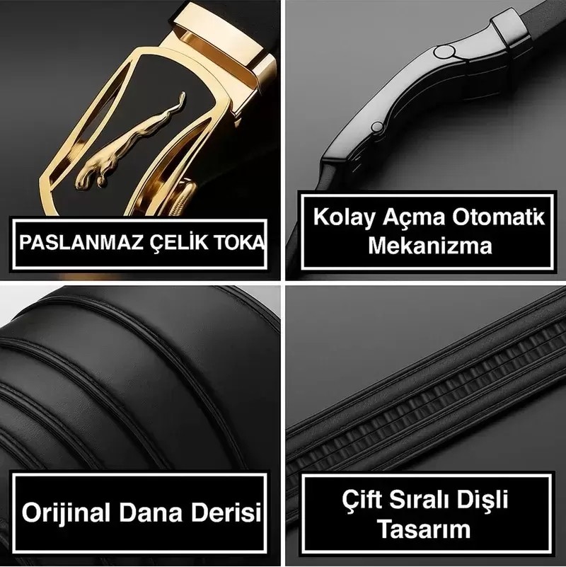 TeknoKapsül Ayarlanabilir Mekanizmalı Paslanmaz Çelik Deliksiz Otomatik Toka Hakiki Deri Erkek görsel 2