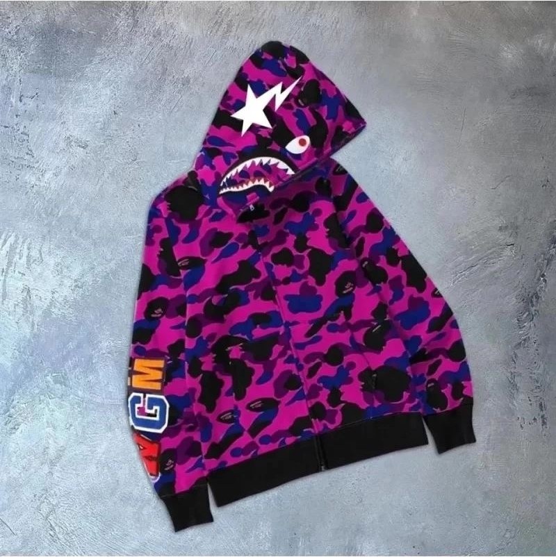 Walkies Unisex 2 Iplik Bape Kapüşonu Fermuarlı Hırka - Mor