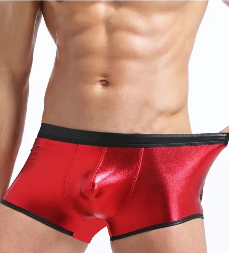 Ava Style Fantezi Deri Görünümlü Kırmızı Erkek Boxer Tanga Ava