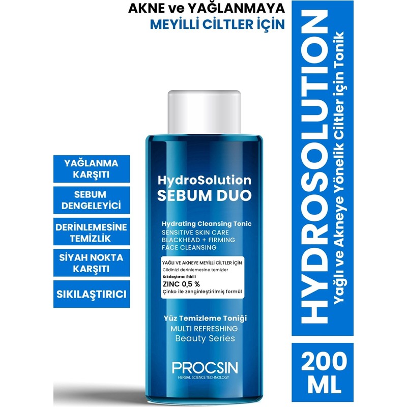 PROCSIN Hydrosolution Yağlı Ve Akneye Yönelik Ciltler İçin Temizleyici Tonik Çinko 200 ml