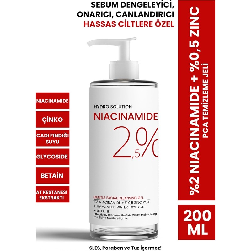 Procsin Yüz Temizleme Jeli %2 Niacinamide + %0,5 Zinc PCA 200 ml Hassas Ciltler İçin Aydınlatıcı Etki
