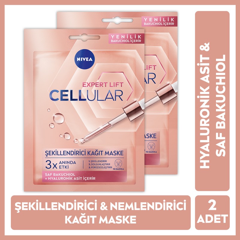 Nivea Cellular Expert Lift Doğal Retinol Alternatifi Saf Bakuchiol ve Hyaluronik Asit içeren Karşıtı ve Nemlendirici Yüz Kağıt Maske X2 Adet