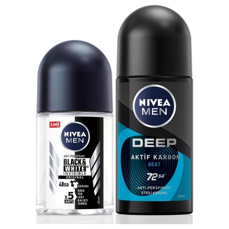 Nivea Men Erkek Roll-On Deodorant Deep Beat 50ml ve Mini Roll-On Black&white Original 25ml, Avantajlı Paket