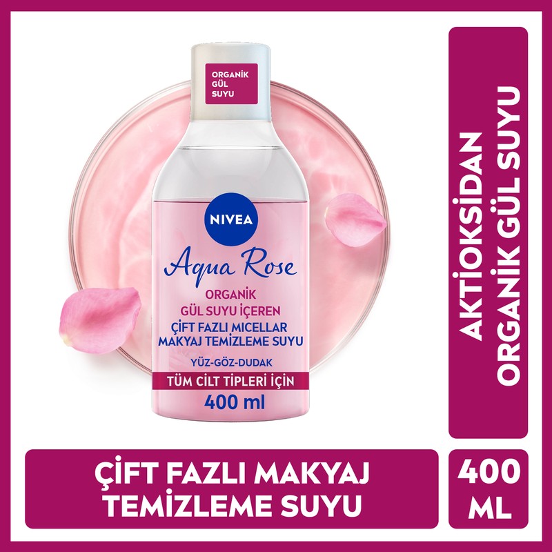 Nivea Nıvea Aqua Rose Gül Suyu İçeren Çift Fazlı Makyaj Temizleme Suyu 400Ml, Tüm Cilt Tipleri