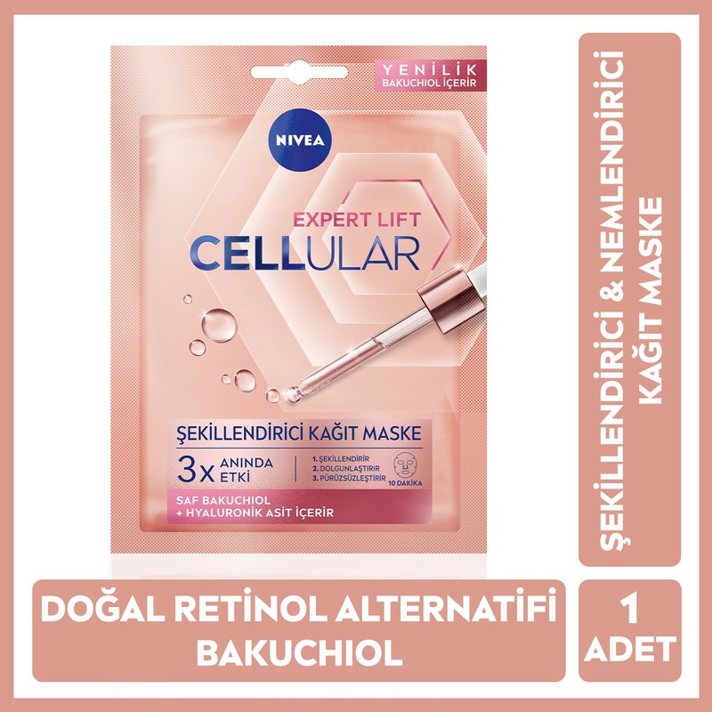 Nivea Cellular Doğal Retinol Alternatifi Saf Bakuchiol, Hyaluronik Asit içeren Yüz Kağıt Maske, 1 Adet