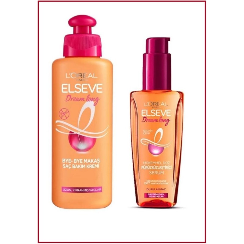L'Oréal Paris Elseve Dream Long Pürüzsüzleştirici Serum 100ML+ Elseve Dream Long Bye-Bye Makas Saç Bakım Kremi 200 ml Set