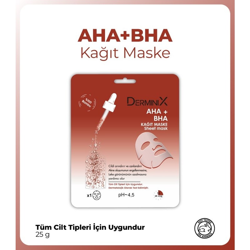 Derminix AHA + BHA Kağıt Maske 25 gr Tüm Cilt Tipleri İçin Canlandırıcı ve Arındırıcı Etki