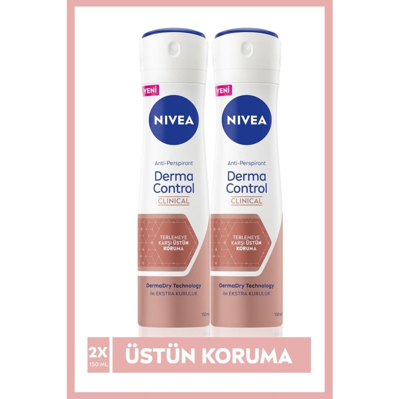 Nivea Derma Control Clinical Kadın Sprey Deodorant 150ml,96 Saat Üstün Koruma X2 Adet
