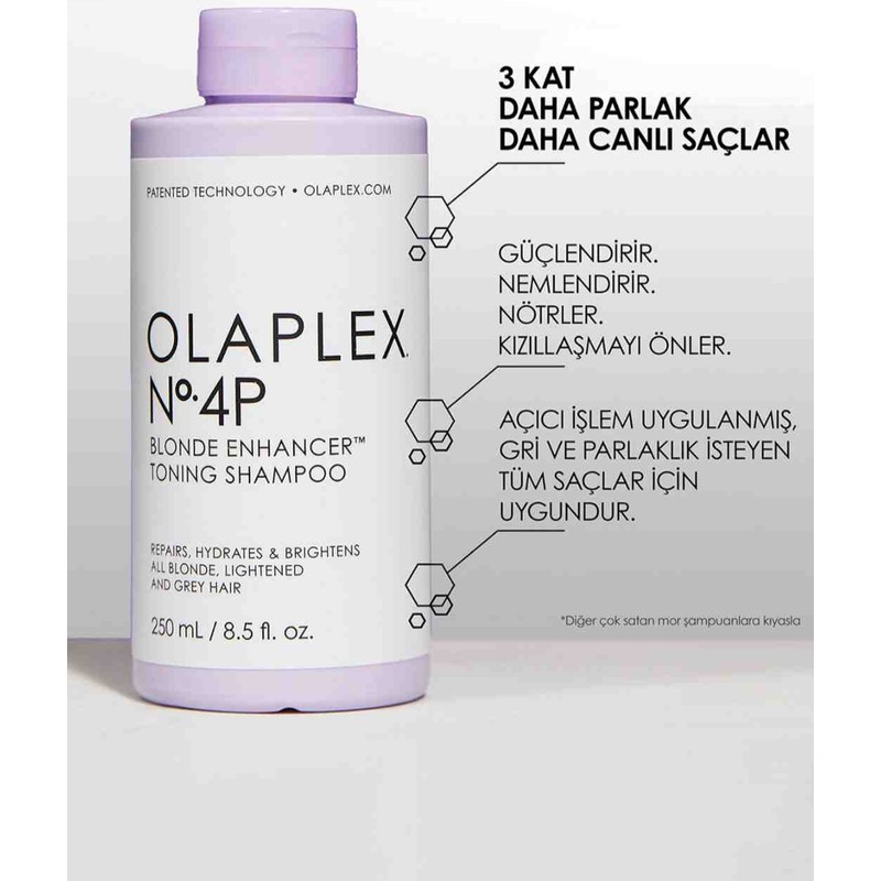 OLAPLEX No. 4p Mor Şampuan 250 ml Parlaklık Verici Sülfatsız Vegan Formül Tüm Saçlar İçin