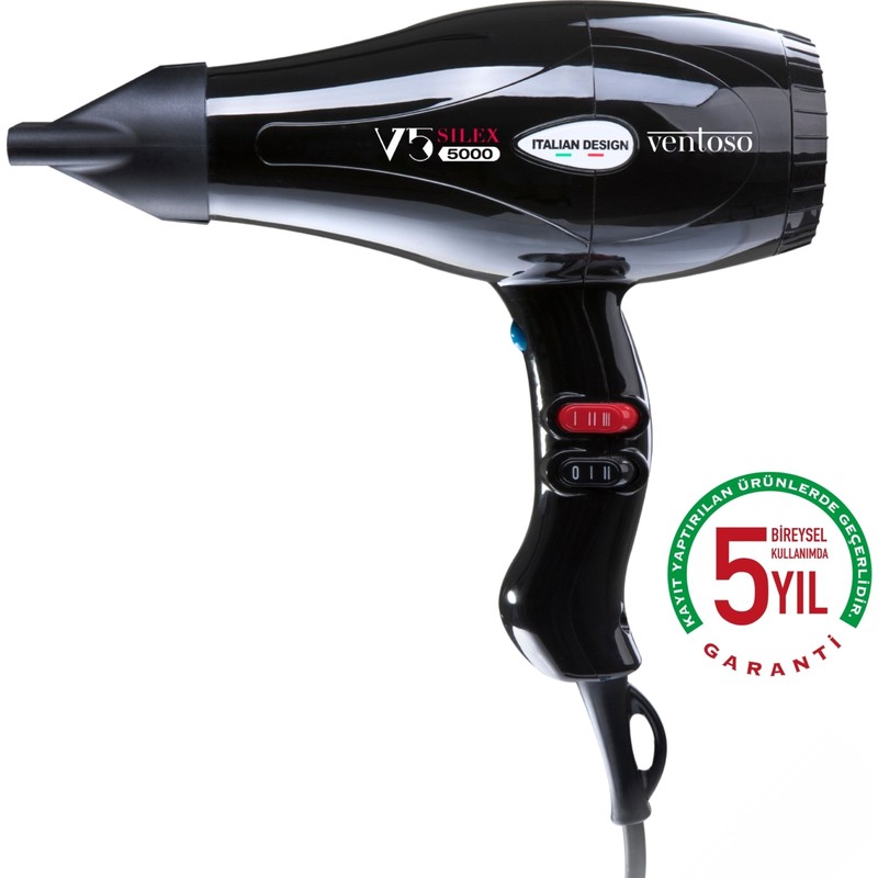 Ventoso V5 Silex5000 2500 W Profesyonel Saç Kurutma ve Fön Makinesi Siyah