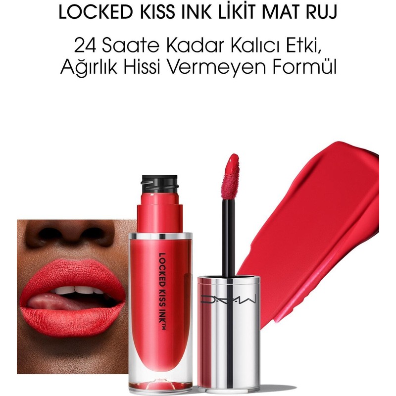 Mac Locked Kiss Ink 24 Saate Kadar Kalıcı Suya Dayanıklı Likit Mat Ruj - Ruby True - 4ml - 773602646142
