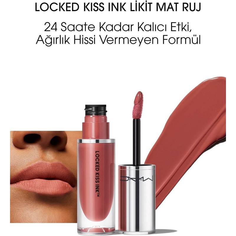 Mac Locked Kiss Ink 24 Saate Kadar Kalıcı Suya Dayanıklı Likit Mat Ruj - Bodacious - 4ml - 773602646036