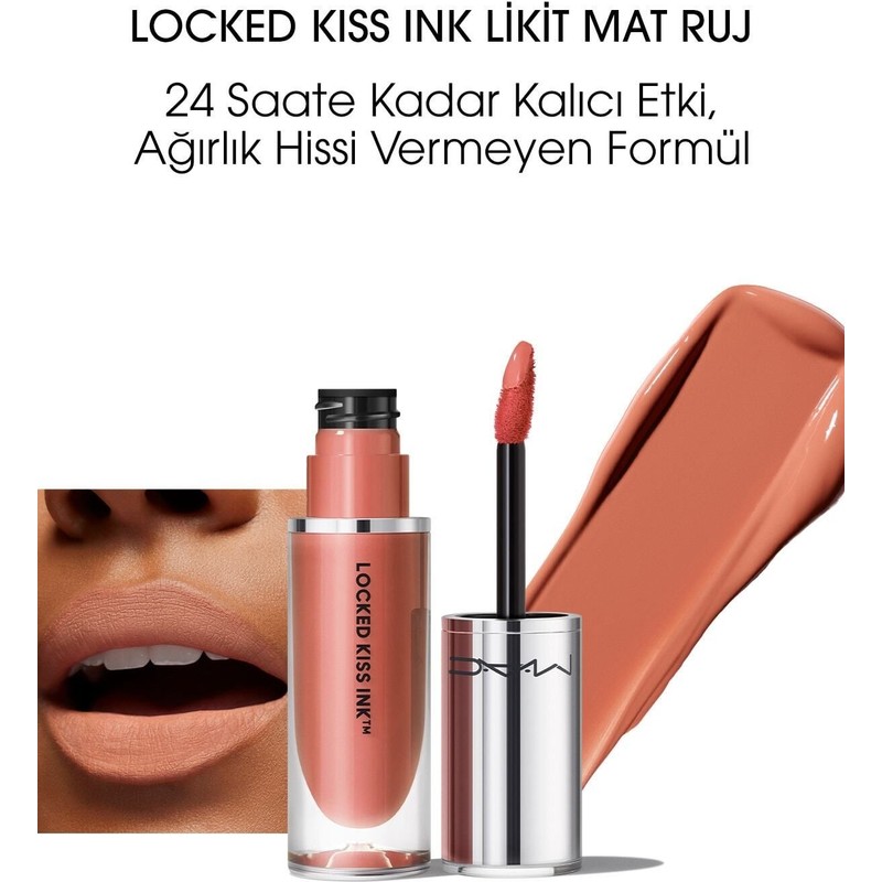 Mac Locked Kiss Ink 24 Saate Kadar Kalıcı Suya Dayanıklı Likit Mat Ruj - Teaser - 4ml - 773602646012