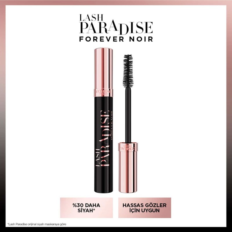 L'Oréal Paris Lash Paradise Forever Noir Maskara Hacim Verici Özelliklerle Siyah Renkli Büyük Boy