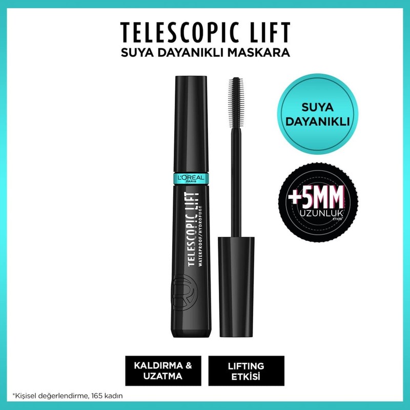 L'Oréal Paris Telescopic Lift Suya Dayanıklı Maskara Hacim Verici Siyah Renkli Büyük Boy