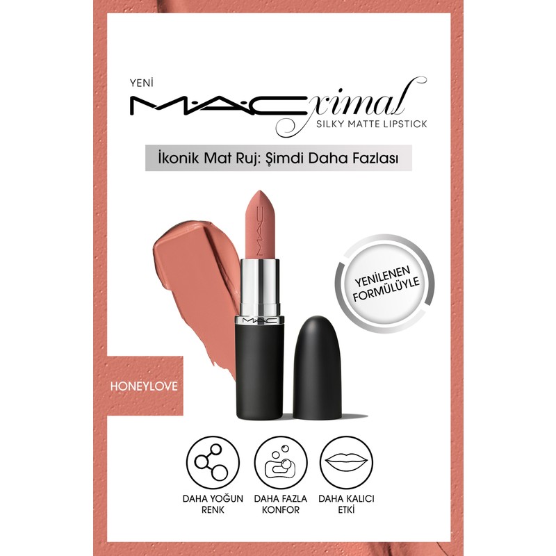 Mac ximal Silky Matte Lipstick Nemlendirme Etkili Yoğun Renk Sağlayan Ruj - Honeylove