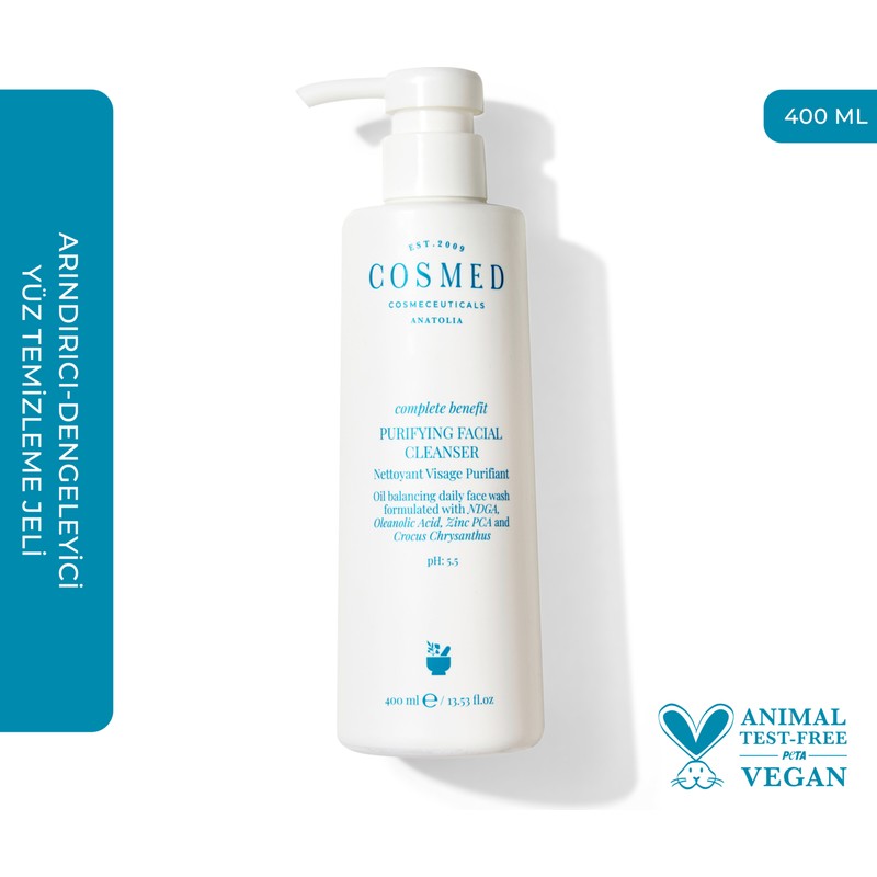 Cosmed Yağlı ve Eğilimli Ciltlere Özel Yüz Temizleme Jeli Ph 5.5 400 ml / Complete Benefit Purifying Facial Cleanser