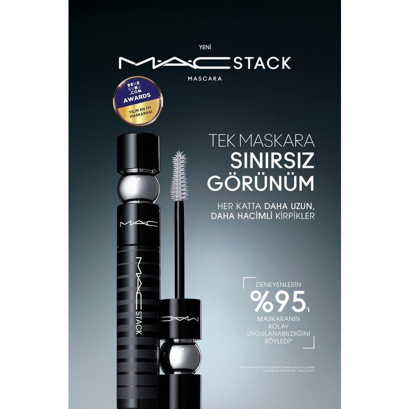 Mac M·A·C Stack Siyah Maskara Büyük Boy Hacim Veren Suya ve Tere Dayanıklı Uzun Kıvrık Etki