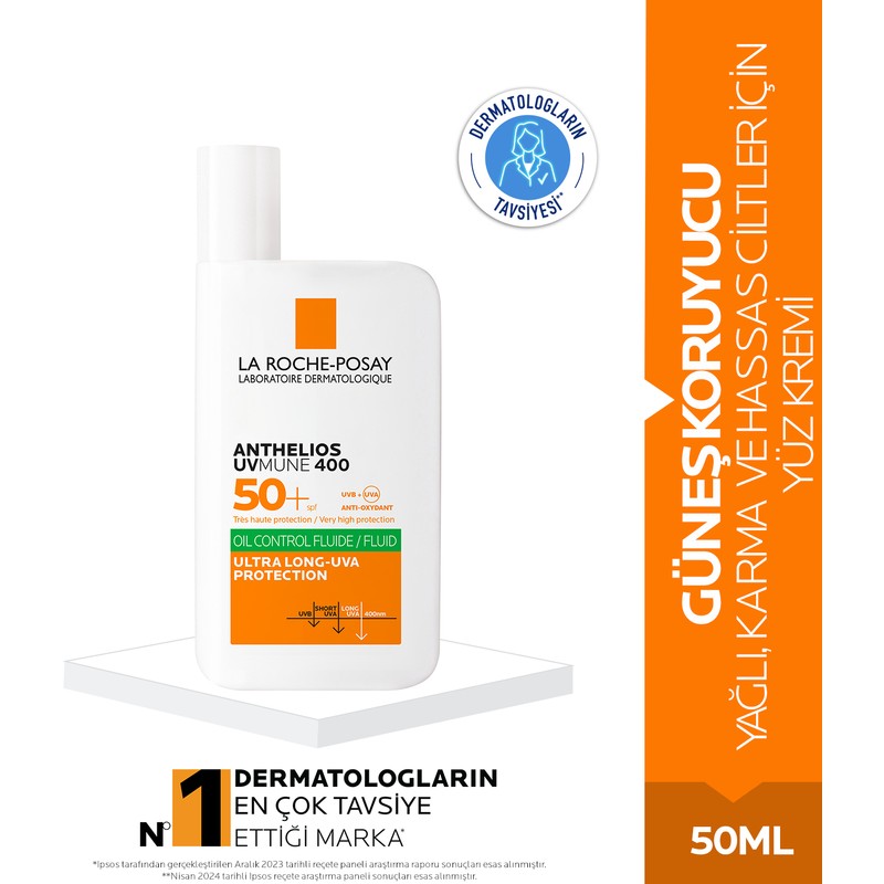 La Roche-Posay Anthelios Oil Control Fluid Spf 50+ Güneş Kremi 50 ml, Yağlı/Karma ve Hassas Ciltler İçin