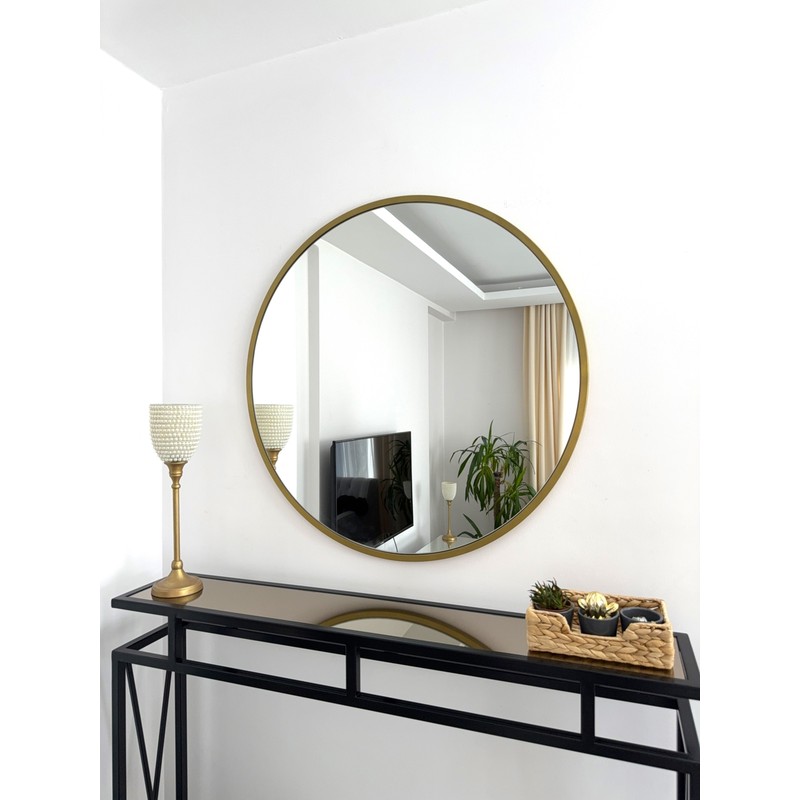 Effe Yapı Dekor Gold Metal Yuvarlak Ayna 80 cm