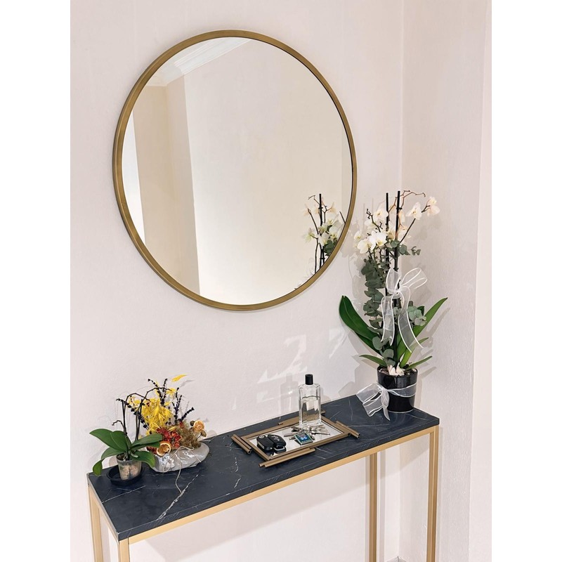 Ersan Dizayn Metal Çerçeveli Gold Eskitme Yuvarlak Ayna Çap 80 cm