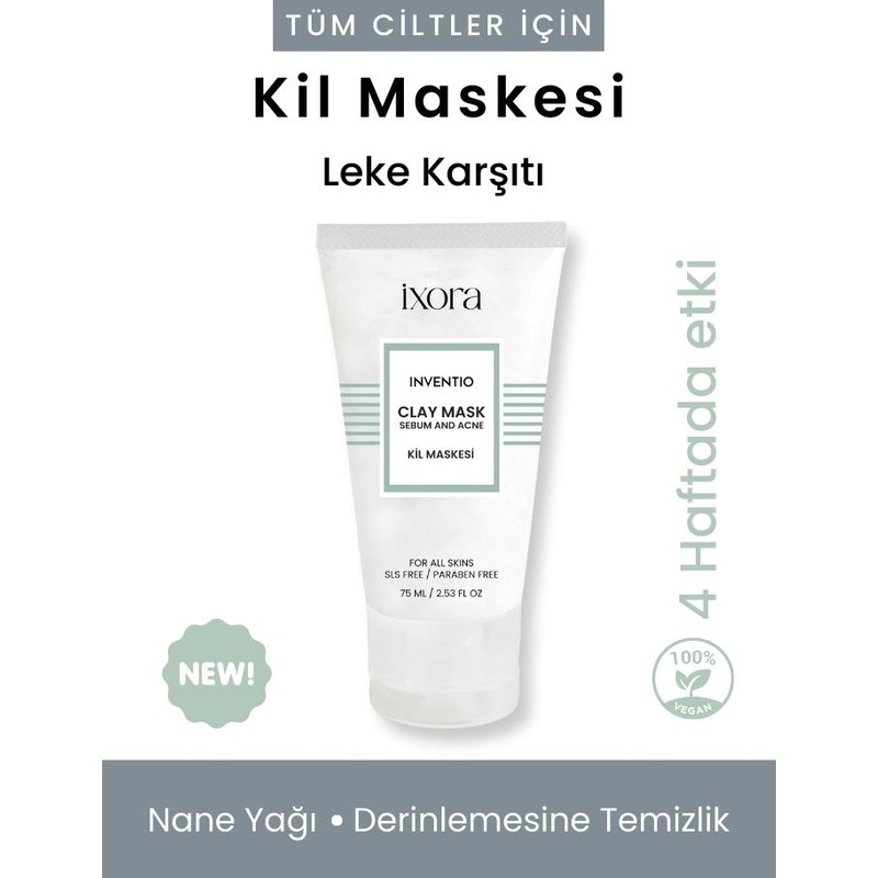 İxora Ixora Inventio Beyaz Kil Krem Yüz Maskesi 75 ml Parabensiz Gözenek Sıkılaştırıcı ve Leke Karşıtı
