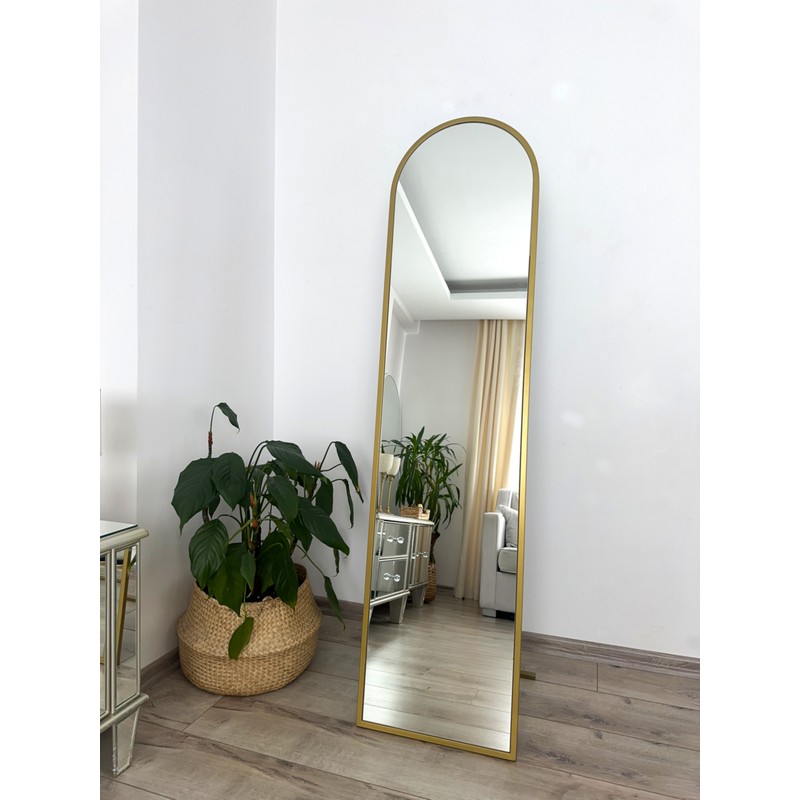 Effe Yapı Dekor Gold Metal Oval Çerçeveli 160X40 cm Ayaklı Boy Aynası Şık Tasarım
