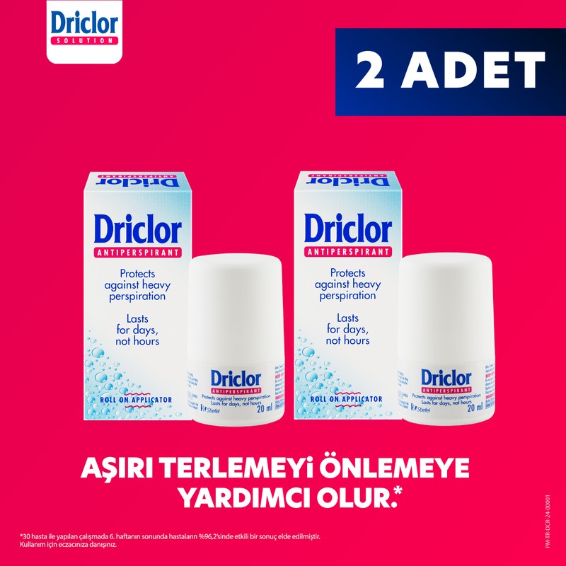 Driclor Roll-On 20 ml Kokusuz Antiperspirant Deodorant 2'li Paket Kadın ve Erkek Kullanımı İçin