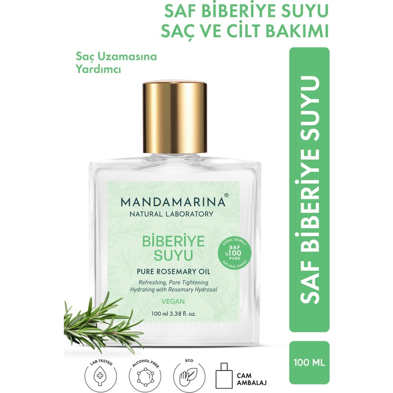 Mandamarina Doğal Biberiye Suyu Saç Toniği 100 ml – Spreyli Cam Şişe