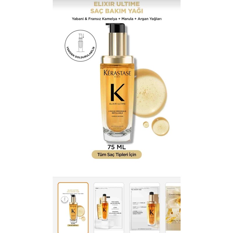 Kerastase Elixir Ultime 75 ml Besleyici Saç Bakım Yağı Tüm Saçlar İçin Yumuşaklık ve Parlaklık