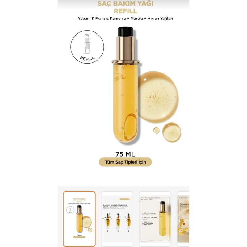 Kerastase Elixir Ultime 75 ml Saç Bakım Yağı Tüm Saç Tipleri İçin Yabani Kamelya ve Argan Yağları