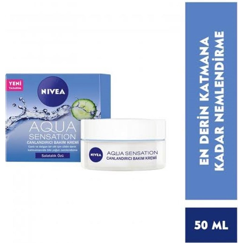 Nivea Aqua Sensation Canlandırıcı Bakım Kremi (50ml),Normal ve Karma Ciltler,Salatalık Özü ile Yoğun Cilt Nemlendirme