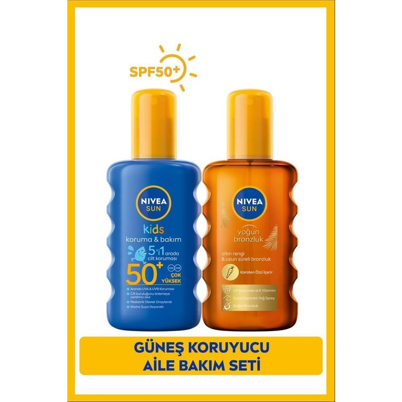 Nivea SUN Çocuklar İçin Güneş Koruyucu Vücut Spreyi SPF50 200ml ve Yoğun Bronzlaştırıcı Vücut Spreyi 200ml