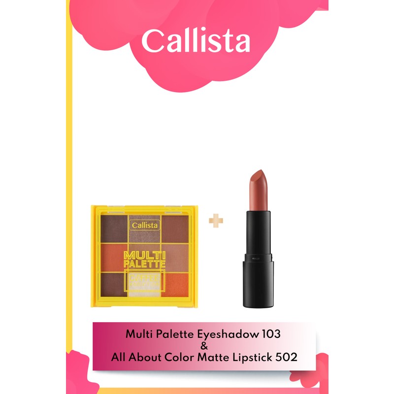 Callista Multi Palette Eyeshadow Göz Farı Paleti 103 & All About Color Matte Ruj 502 - Turuncu Makyaj Seti