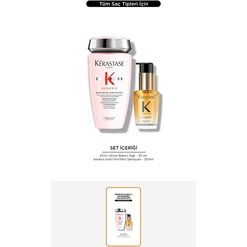 Kerastase Elixir Ultime Bakım Yağı 30 ml / Genesis Nutri Fortifant Şampuan 250 ml Neslibeauty