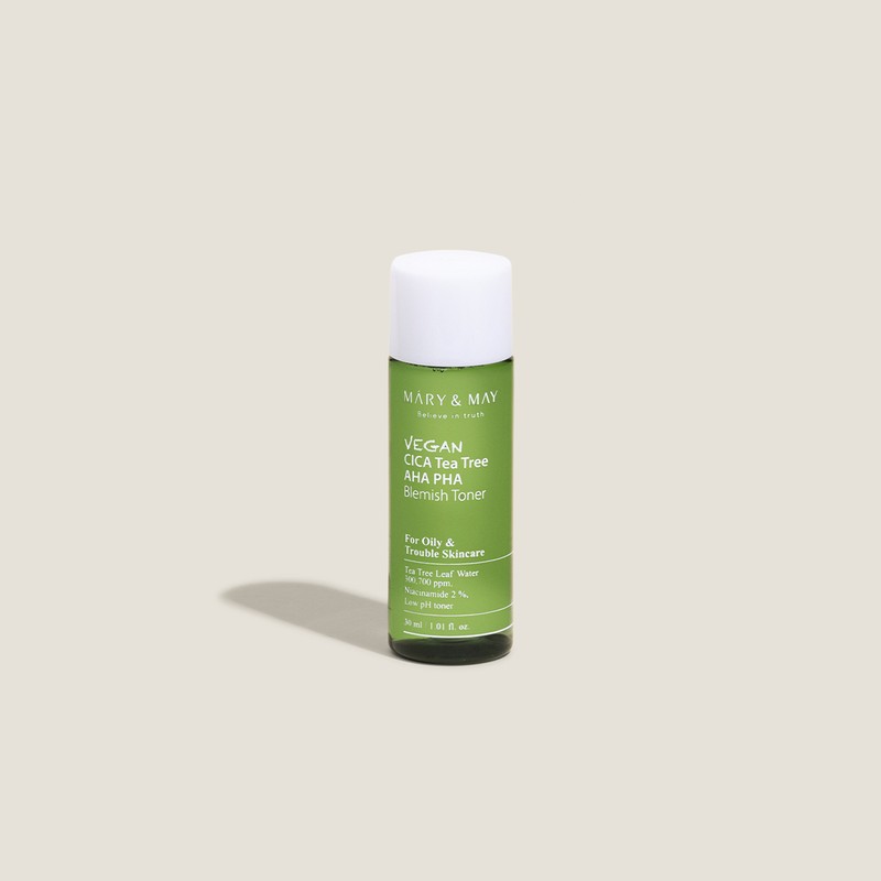 Mary & May Vegan Cica Tea Tree AHA PHA Blemish Toner Tüm Cilt Tipleri İçin 30 ml Temizleyici