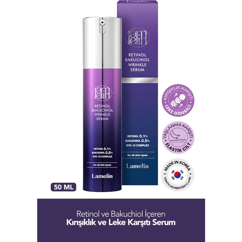 Lamelin Retinol Bakuchiol Serum 50 ml Tüm Cilt Tipleri İçin Leke Karşıtı Etki Sağlayan