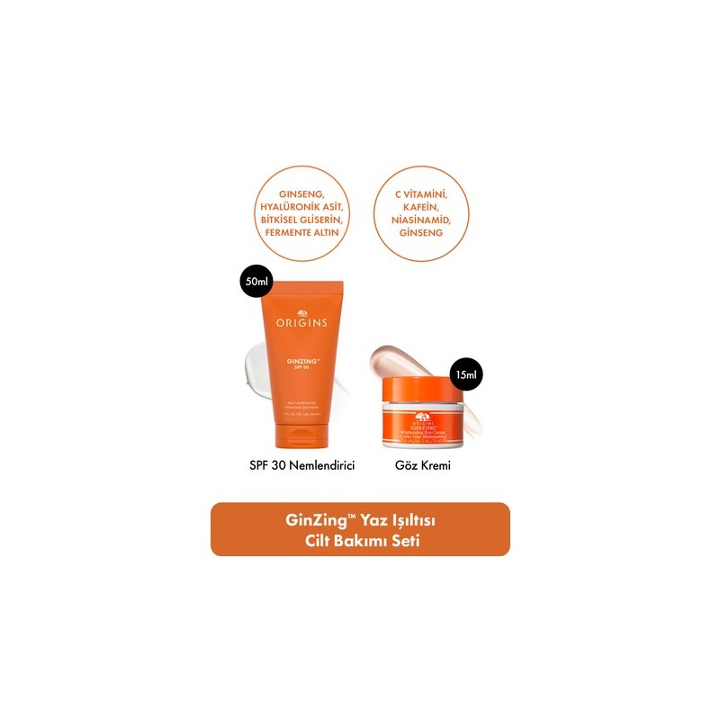 Origins C Vitamini & Ginseng İçeren Ginzing Yaz Ikilisi: SPF30 Nemlendirici 50 ml & GÖZ Kremi 15 ml