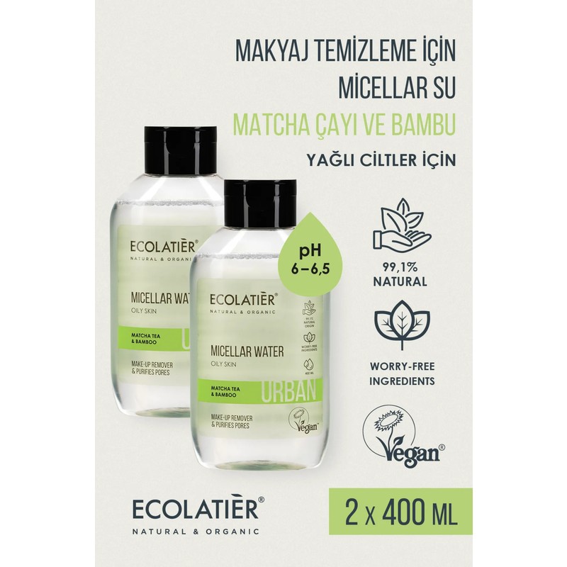 ECOLATIER Misel Su Yağlı Ciltler Için Avantajlı 2li Set, Makyaj Temizleme Suyu Nemlendirici