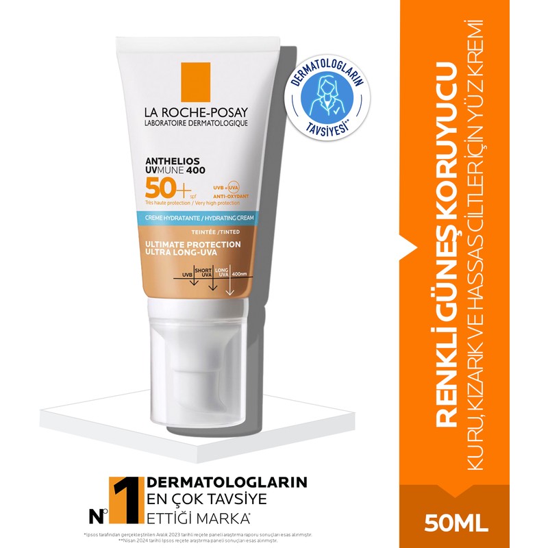 La Roche-Posay Anthelios Uvmune 400 Spf 50+ Renkli Güneş Kremi50 ml- Kuru, Kızarık ve Hassas Ciltler İçin
