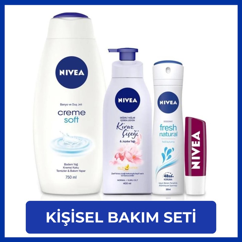 Nivea 750ml Creme Soft Duş Jeli, 400ml Vücut Losyonu, 150ml Fresh Natural Deodorant Seti