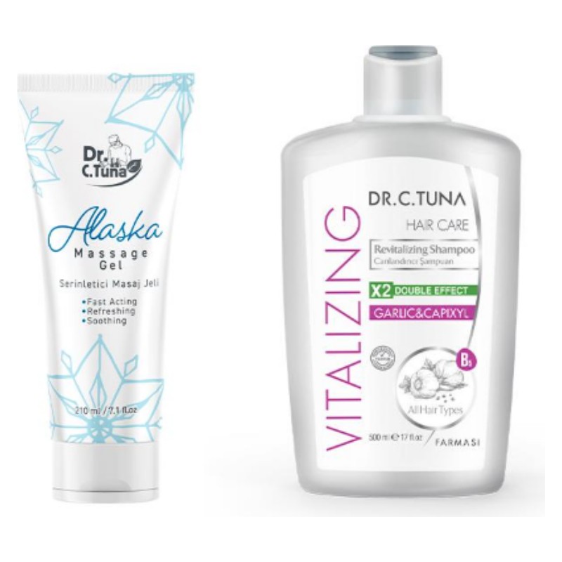 Farmasi Alaska Masaj Jeli + Farmasi Dr. C. Tuna Vitalizing Sarımsak & Capixyl Koparak Dökülen Saçlar Için Canlandırıcı Şampuan 500 ml
