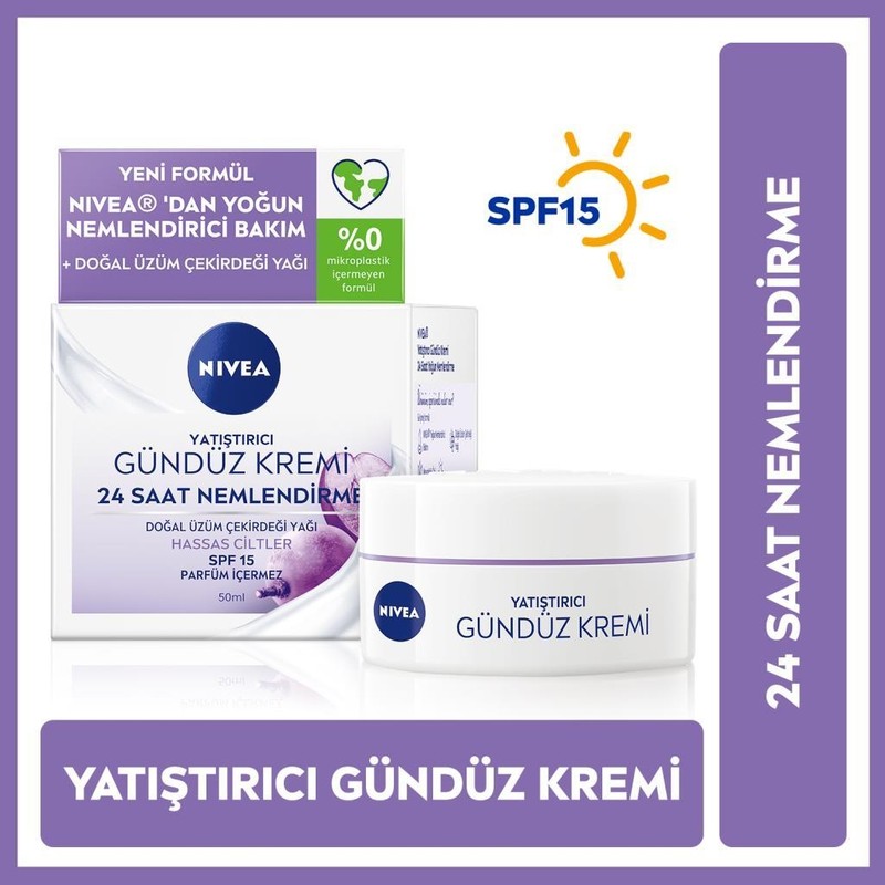 Nivea Yatıştırıcı Gündüz Yüz Bakım Kremi 50ML, Nemlendirici, SPF15 Güneş Koruması, Hassas Ciltler