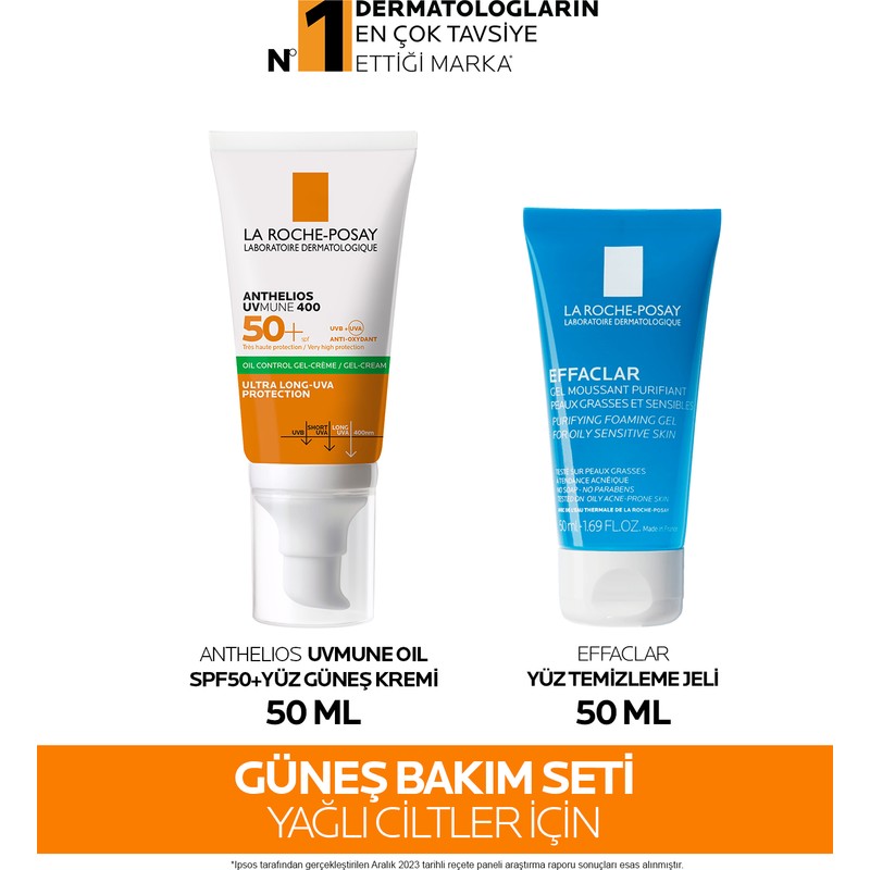 La Roche-Posay Güneş Bakım Seti Yağlı Ciltler İçin Anthelios Oil Control 50 ml ve Effaclar Temizleyici Jel